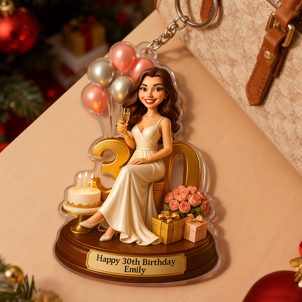 Christmas Gifts Custom Photo Women Caricature Portrait 50th Birthday Gift Acrylic Keychain 3D Look 2D Print - MyMoonLampAu