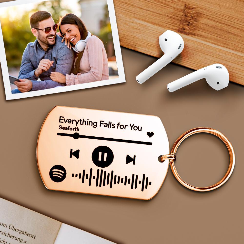 Personalised Scannable Music Spotify Code Keychain Custom Laser Engrave Stainless Steel Rose Gold Spotify Code Keychain