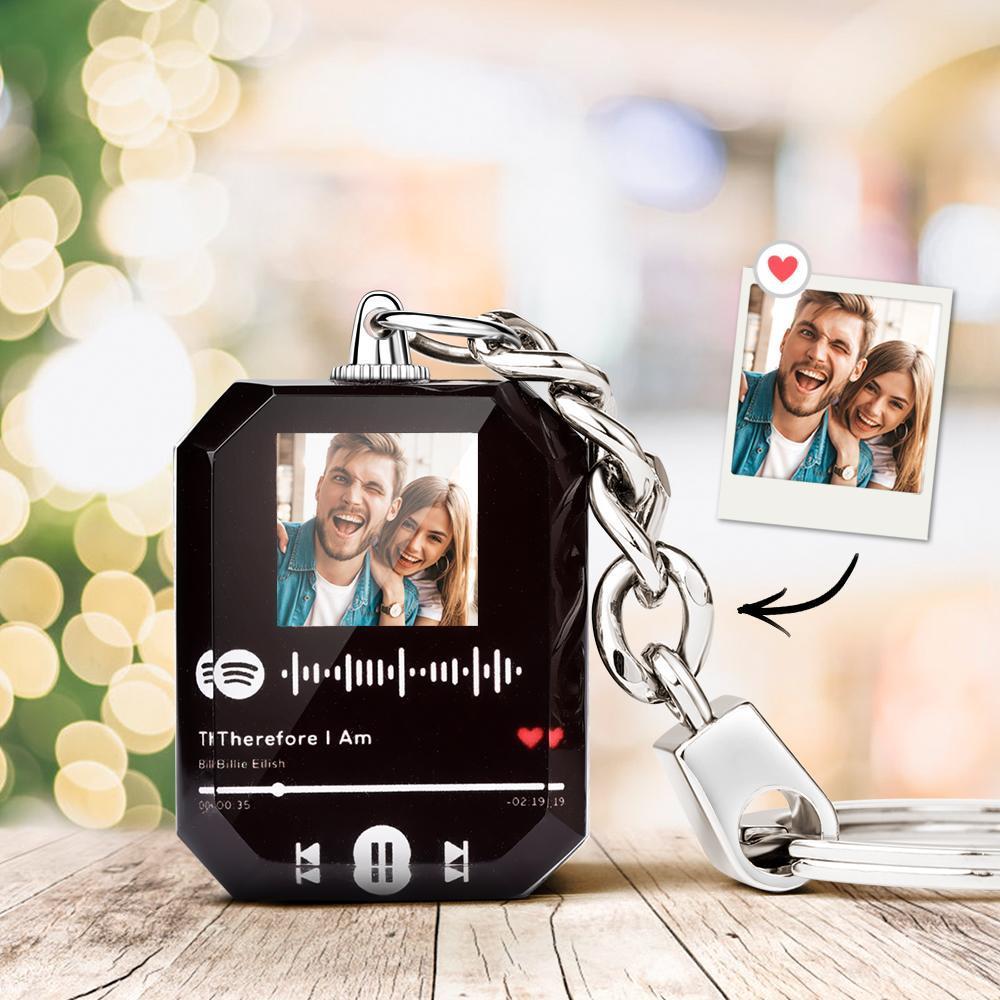 Father's Day Gifts Spotify Keyring Custom Photo Music Song Code Crystal Keychain Gifts for Him/Her