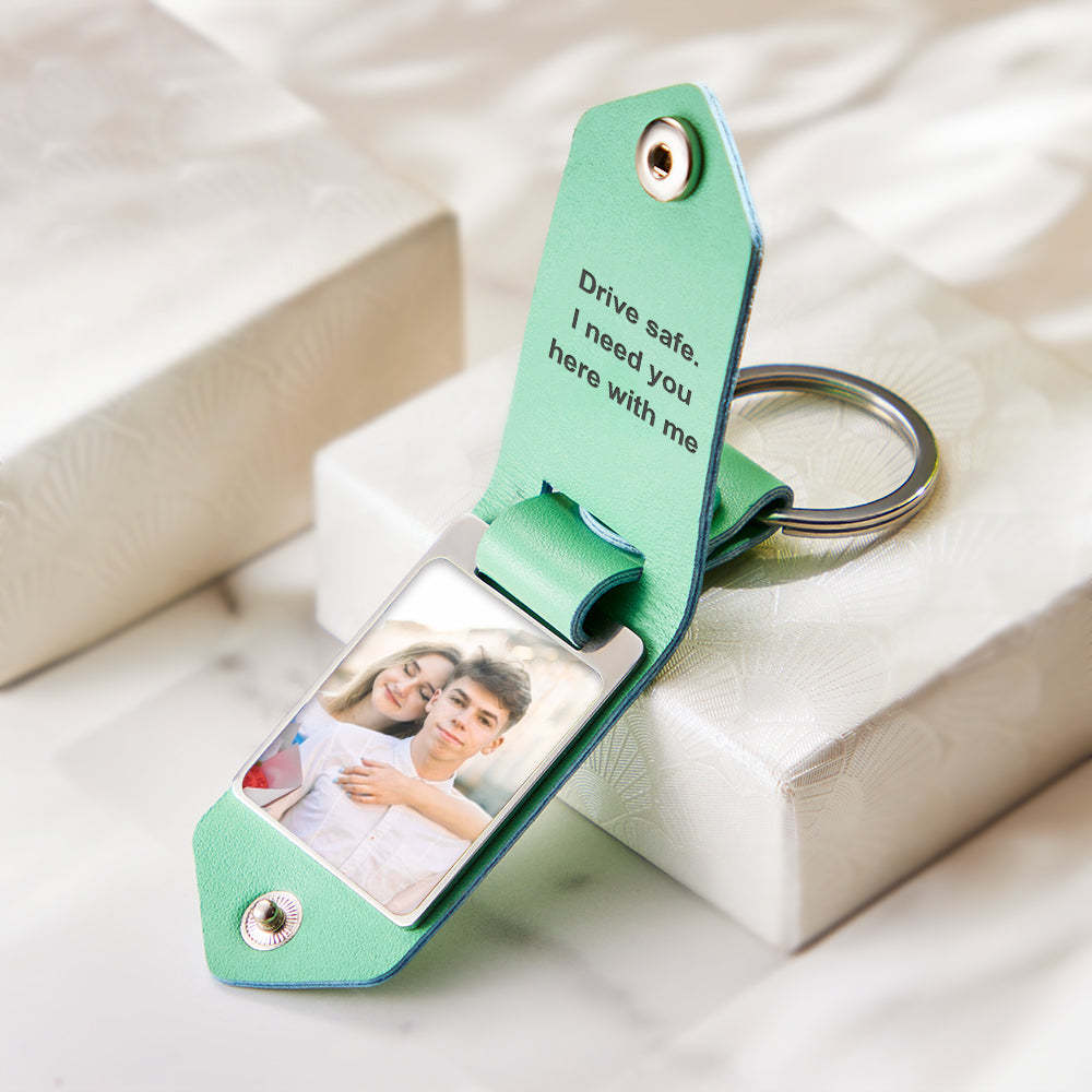 Personalized Leather Photo Keychain Custom Engraved Text Commemorative Keychain Anniversary Gifts - NameNecklace