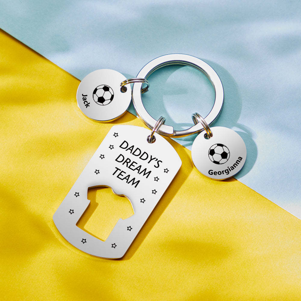 Personalized Engraved Football Daddy' Dream Team Keychain with Children's Names Key Ring Father's Day Gifts - mymoonlampau