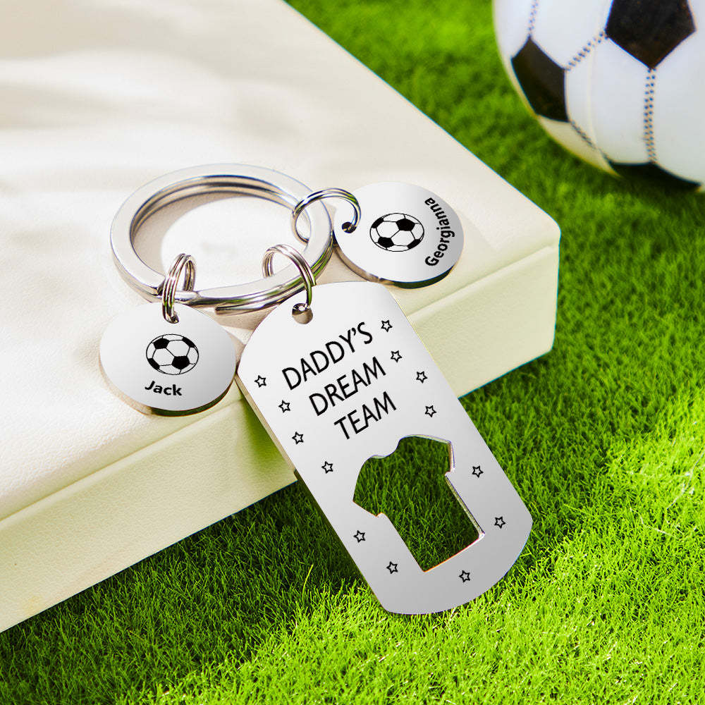 Personalized Engraved Football Daddy' Dream Team Keychain with Children's Names Key Ring Father's Day Gifts - mymoonlampau
