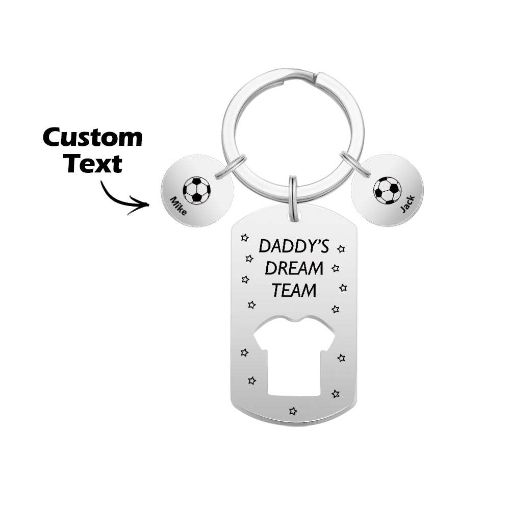 Personalized Engraved Football Daddy' Dream Team Keychain with Children's Names Key Ring Father's Day Gifts - mymoonlampau