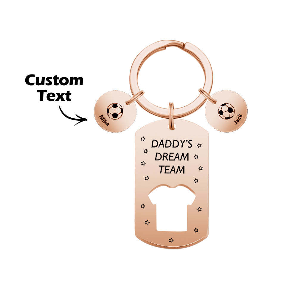 Personalized Engraved Football Daddy' Dream Team Keychain with Children's Names Key Ring Father's Day Gifts - mymoonlampau