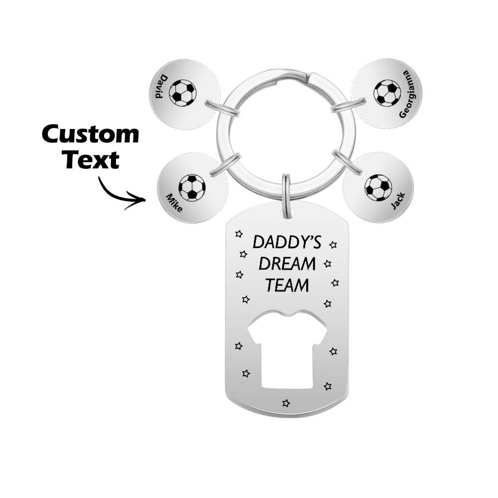 Personalized Engraved Football Daddy' Dream Team Keychain with Children's Names Key Ring Father's Day Gifts - mymoonlampau