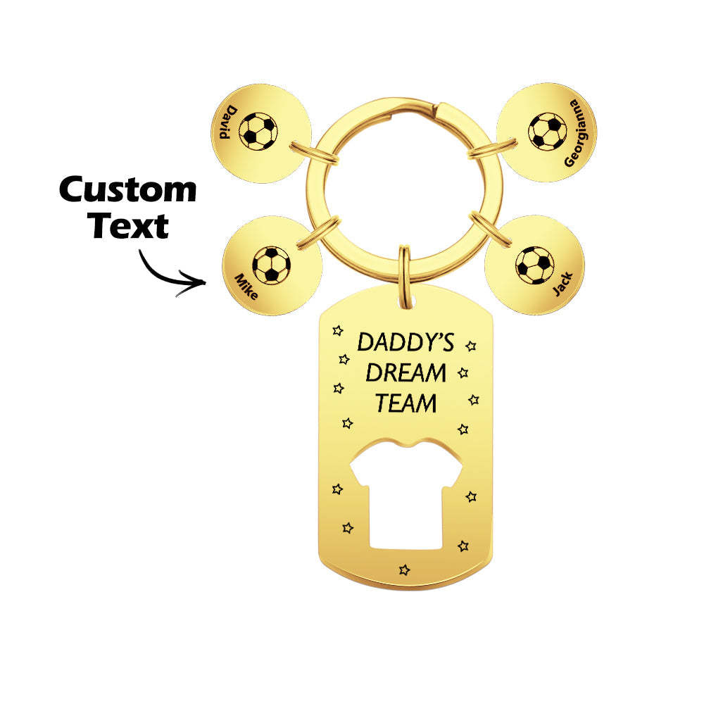 Personalized Engraved Football Daddy' Dream Team Keychain with Children's Names Key Ring Father's Day Gifts - mymoonlampau