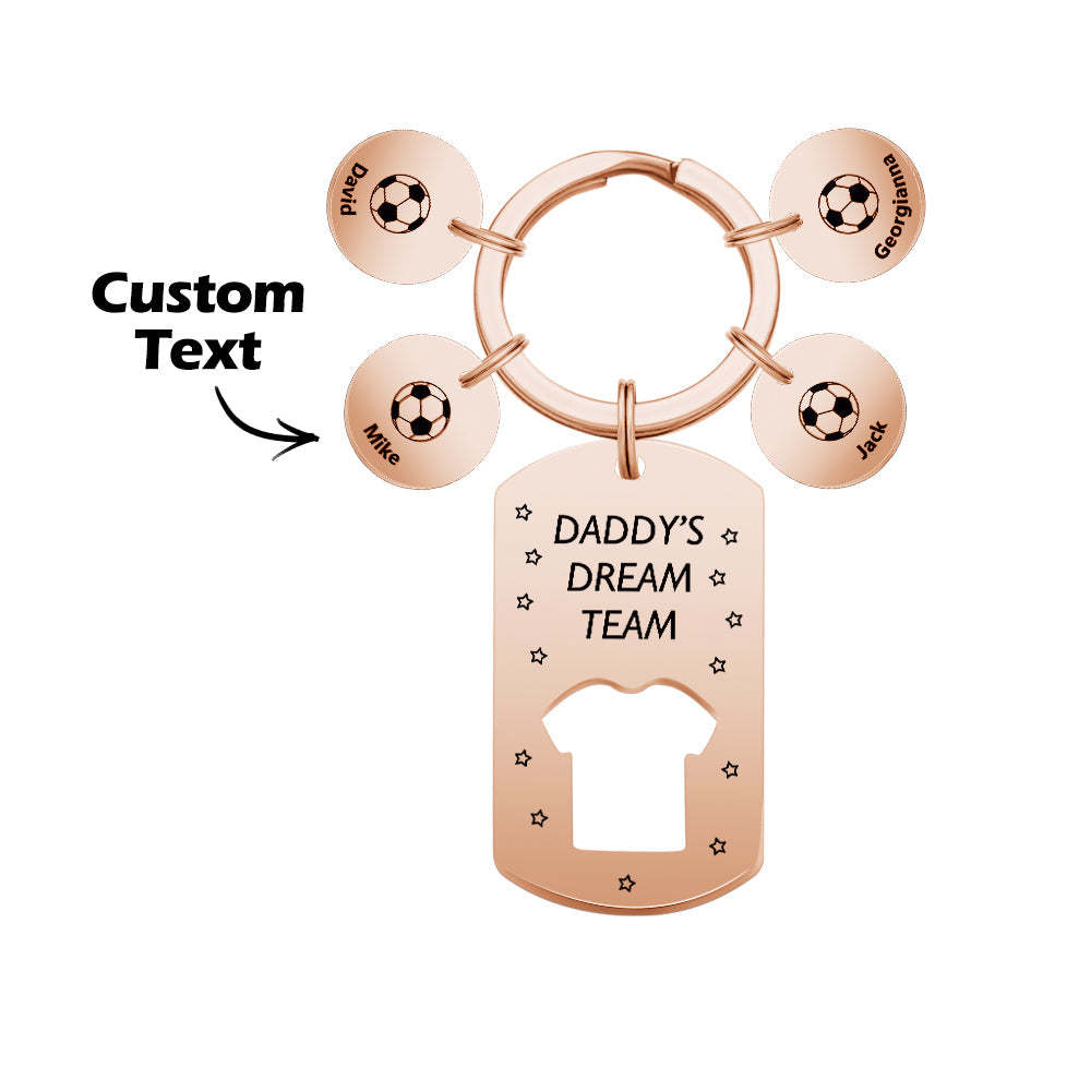 Personalized Engraved Football Daddy' Dream Team Keychain with Children's Names Key Ring Father's Day Gifts - mymoonlampau