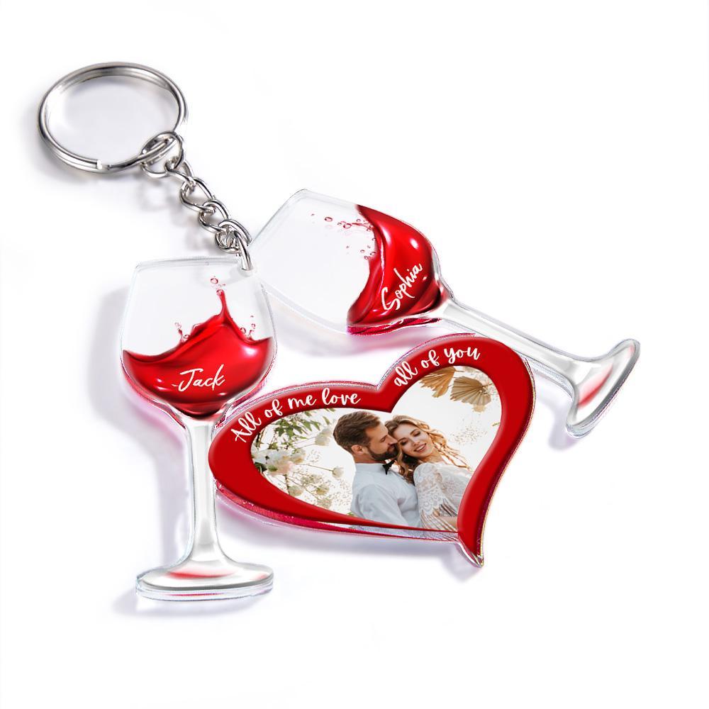 Personalized Couple Wine Glass Car Ornament Custom Name Photo Keychains - mymoonlampau