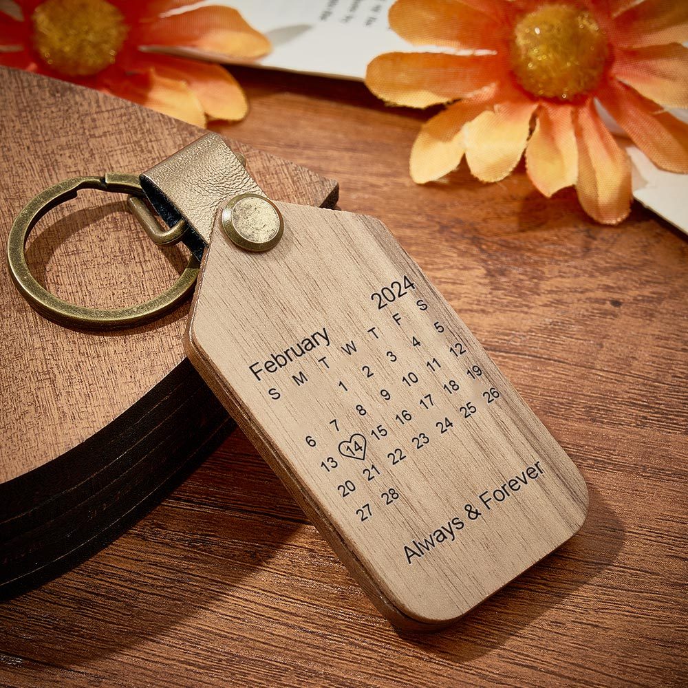 Personalized Calendar Photo Keychain Magnetic Engraved Keychain Valentine's Day Gifts for Him - mymoonlampau