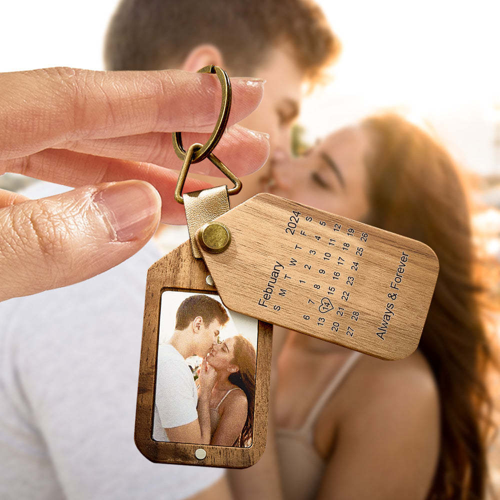 Personalized Calendar Photo Keychain Magnetic Engraved Keychain Valentine's Day Gifts for Him - mymoonlampau