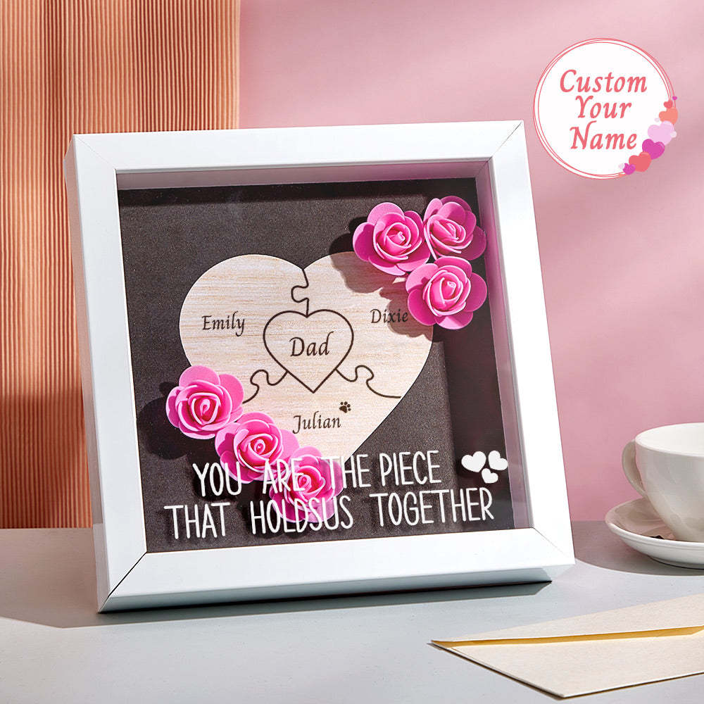 Custom Engraved Ornament Flower Shadow Box Puzzle Piece Gifts for Dad - mymoonlampau