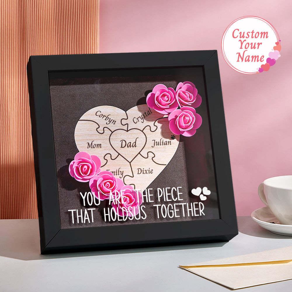 Custom Engraved Ornament Flower Shadow Box Puzzle Piece Gifts for Dad - mymoonlampau