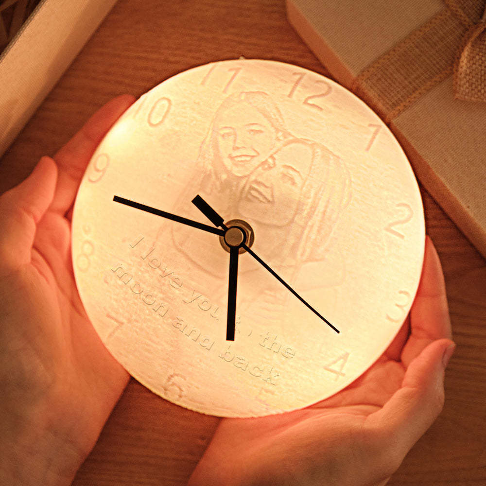 Custom Photo Engraved Moon Night Light Clock Creative Home Couple Gifts - mymoonlampau