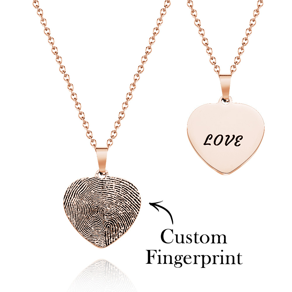 Custom Fingerprint Photo Necklace with Engraving Round Shape Custom Fingerprint Heart Jewelry 14K Gold Plated - MyMoonLampAu