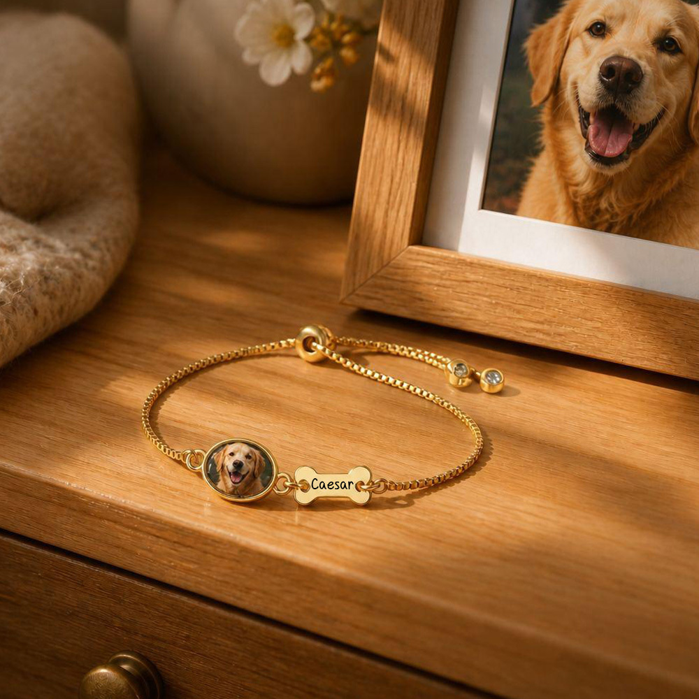 Personalized Pet Photo Bracelet, Custom Name Engraving & Pet Memorial Charm Jewelry, Cat Loss Gift, Remembering Pet - MyMoonLampAu