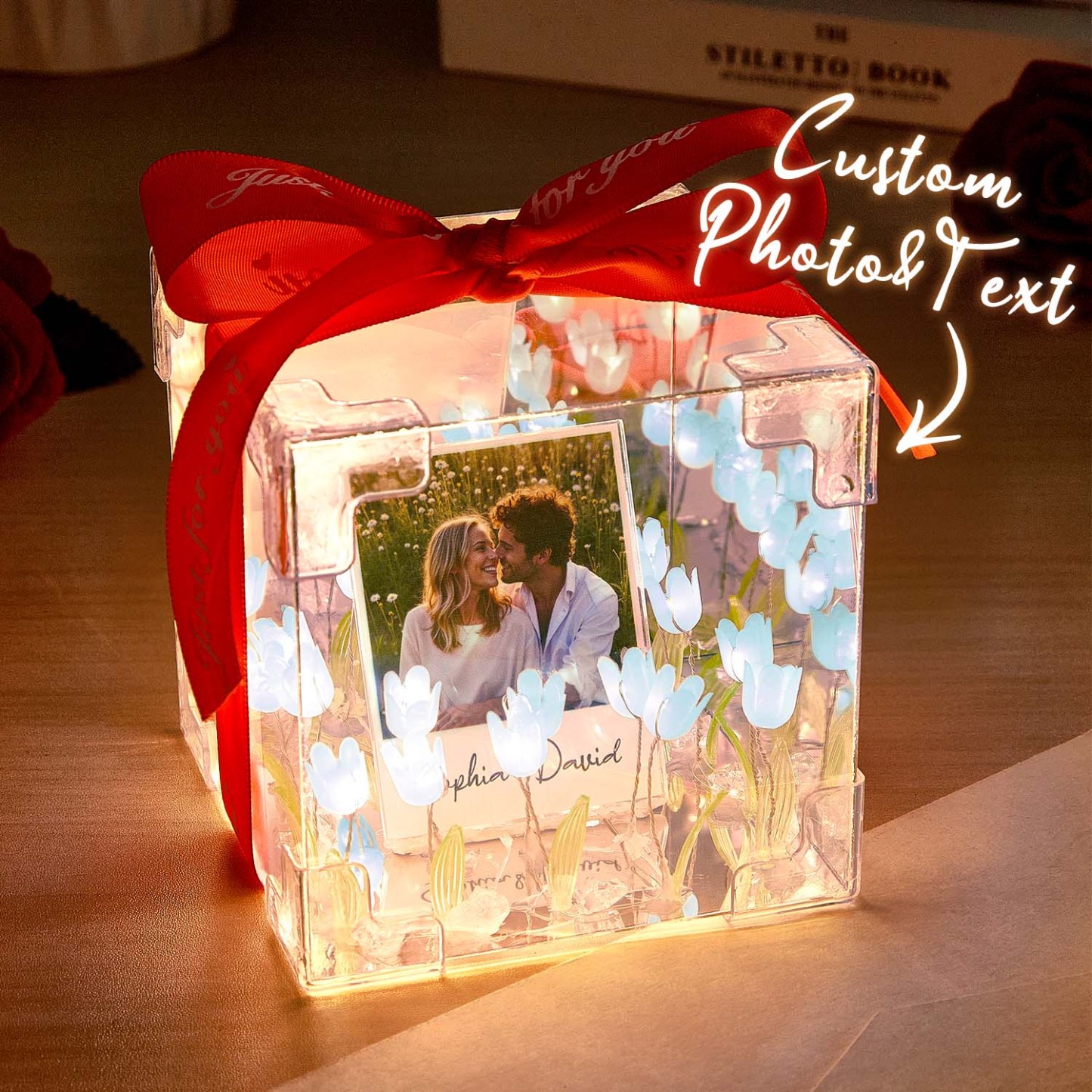 Custom Photo Tulip Flower Infinity Mirror Box Infinity Mirror Flower with Your Picture and Text DIY Kit - MyMoonLampAu