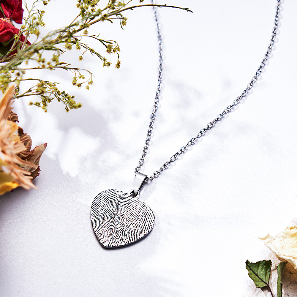 Custom Fingerprint Photo Necklace with Engraving Round Shape Custom Fingerprint Heart Jewelry 14K Gold Plated - MyMoonLampAu