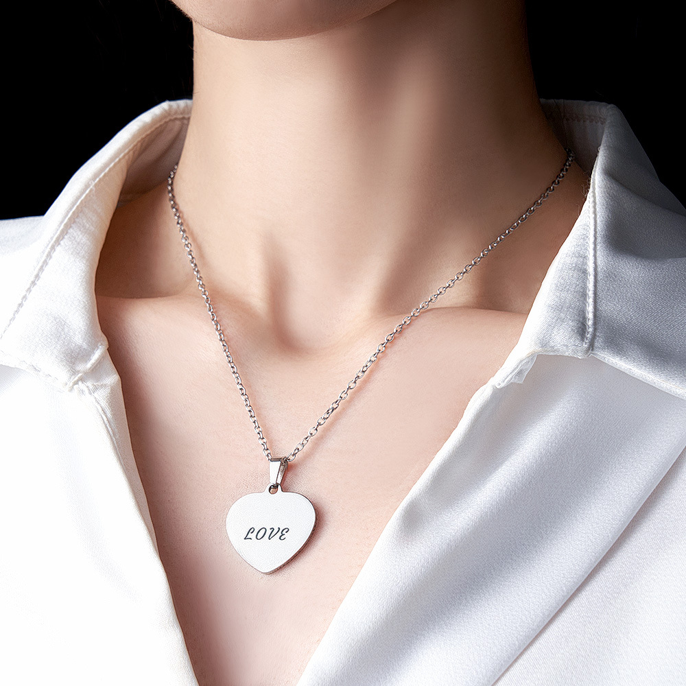 Custom Fingerprint Photo Necklace with Engraving Round Shape Custom Fingerprint Heart Jewelry 14K Gold Plated - MyMoonLampAu