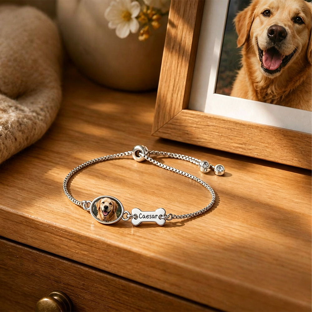 Personalized Pet Photo Bracelet, Custom Name Engraving & Pet Memorial Charm Jewelry, Cat Loss Gift, Remembering Pet - MyMoonLampAu