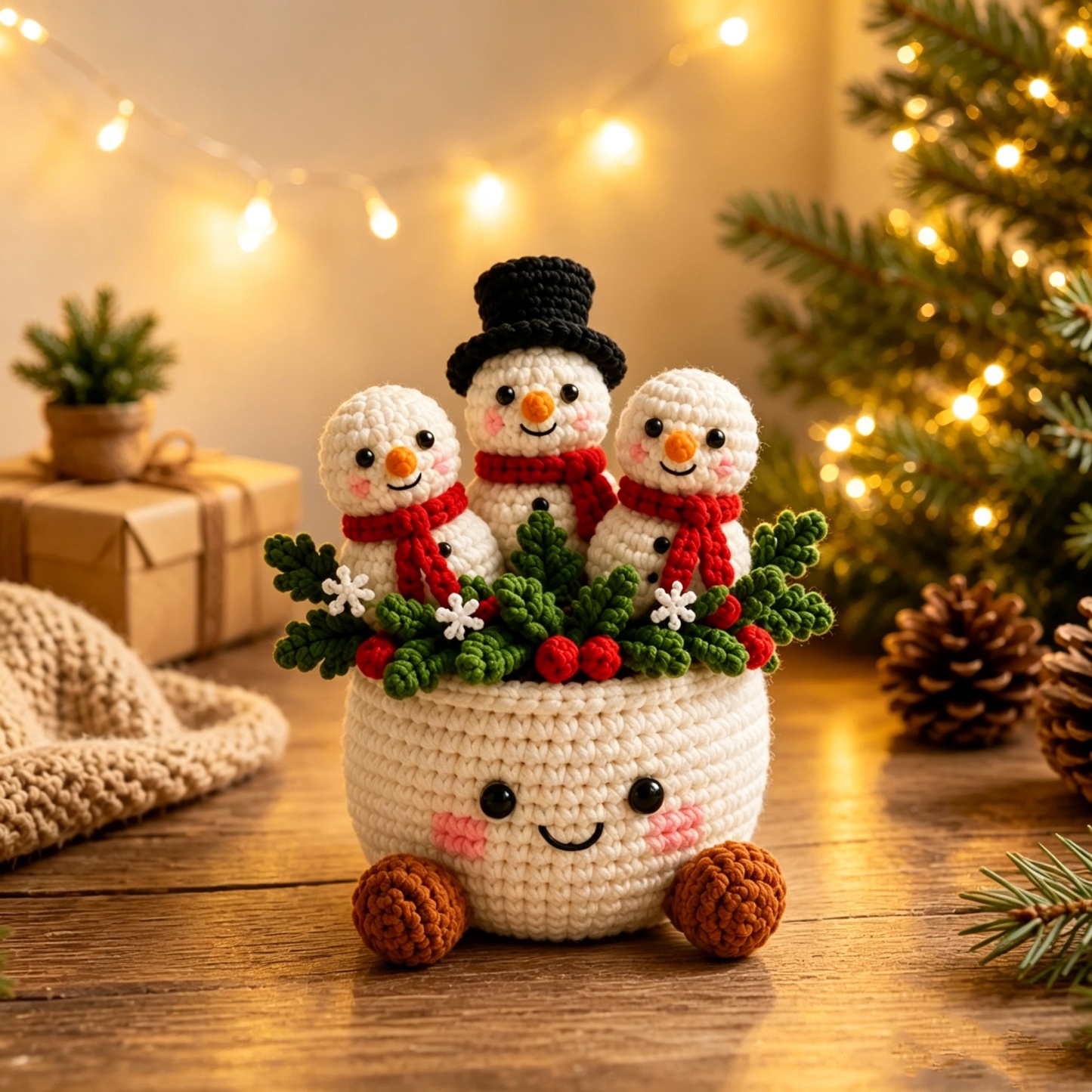 Handmade Crochet Christmas Plant Pots – Festive Holiday Decor Gift for Home & Office - MyMoonLampAu