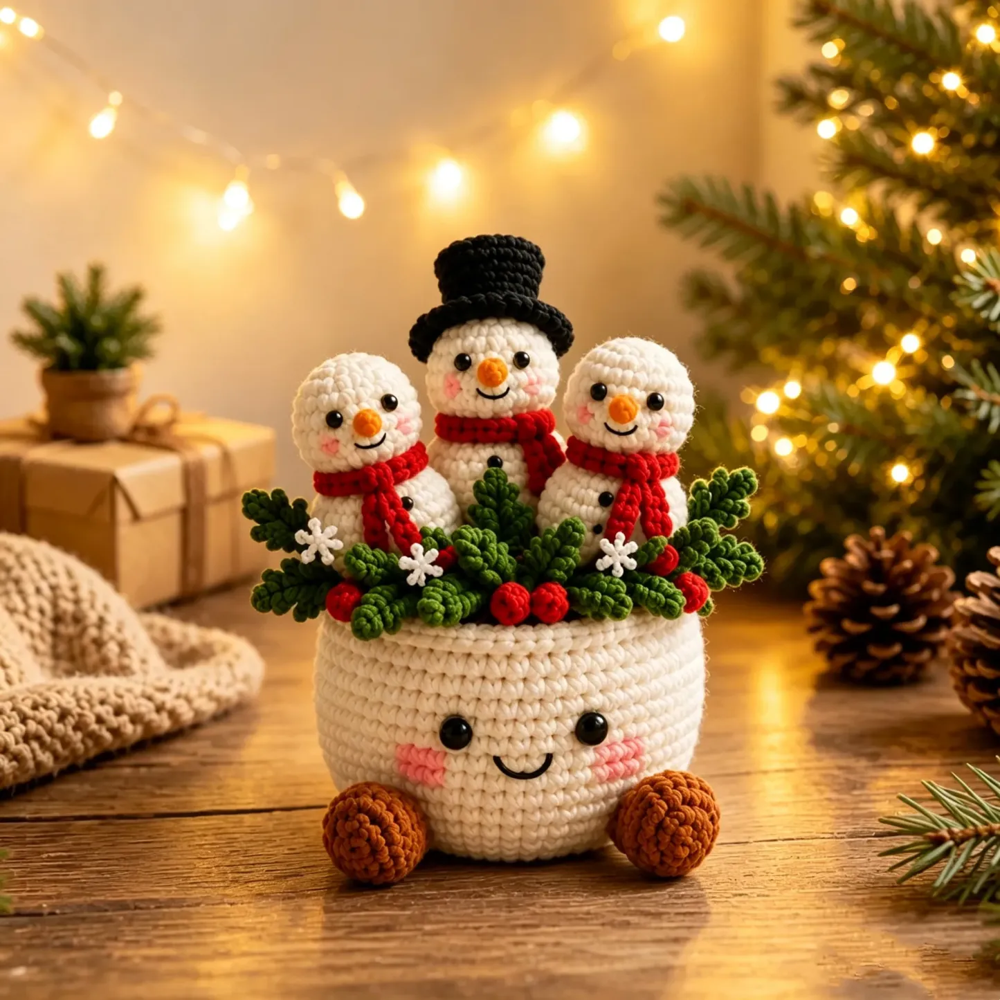 Crochet Christmas Plant Pot Cover – Handmade Holiday Decor for Home & Office - MyMoonLampAu