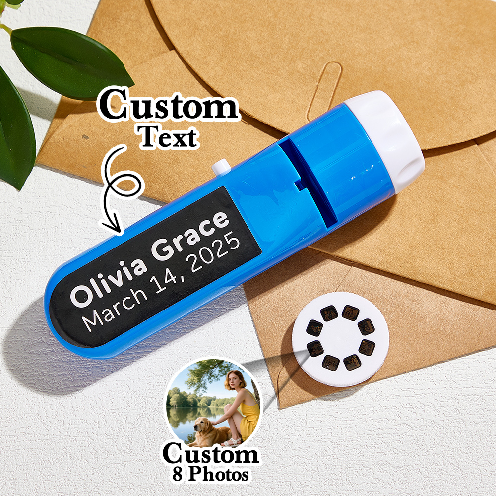 Custom Photo Flashlight Personalized Text and Photo Viewer with Your Own Photos Family Anniversary Gift - MyMoonLampAu