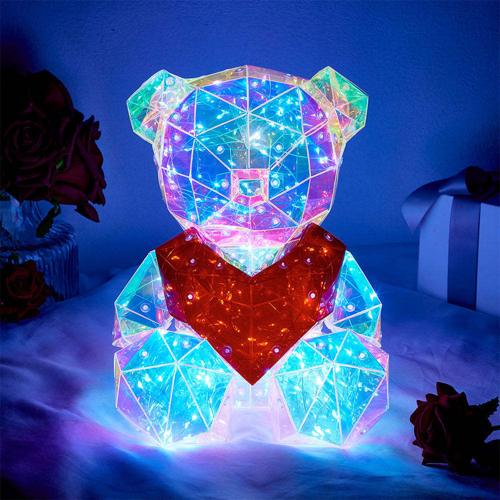 Galaxy Led Bear Holographic Iridescent Lights Glowing Galaxy Bear Valentine's Day Gift - mymoonlampau