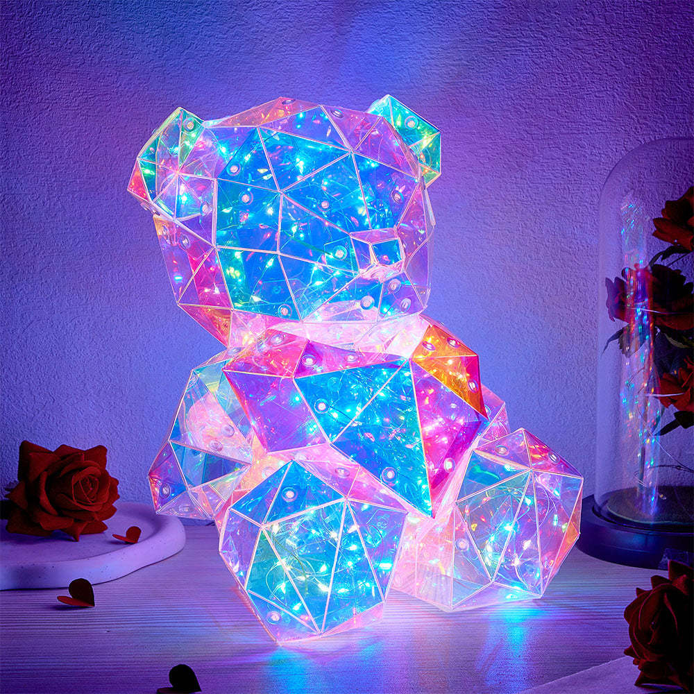 Galaxy Led Bear Holographic Iridescent Lights Glowing Galaxy Bear Valentine's Day Gift - mymoonlampau