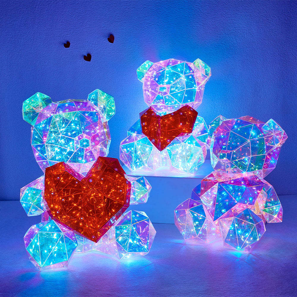 Galaxy Led Bear Holographic Iridescent Lights Glowing Galaxy Bear Valentine's Day Gift - mymoonlampau