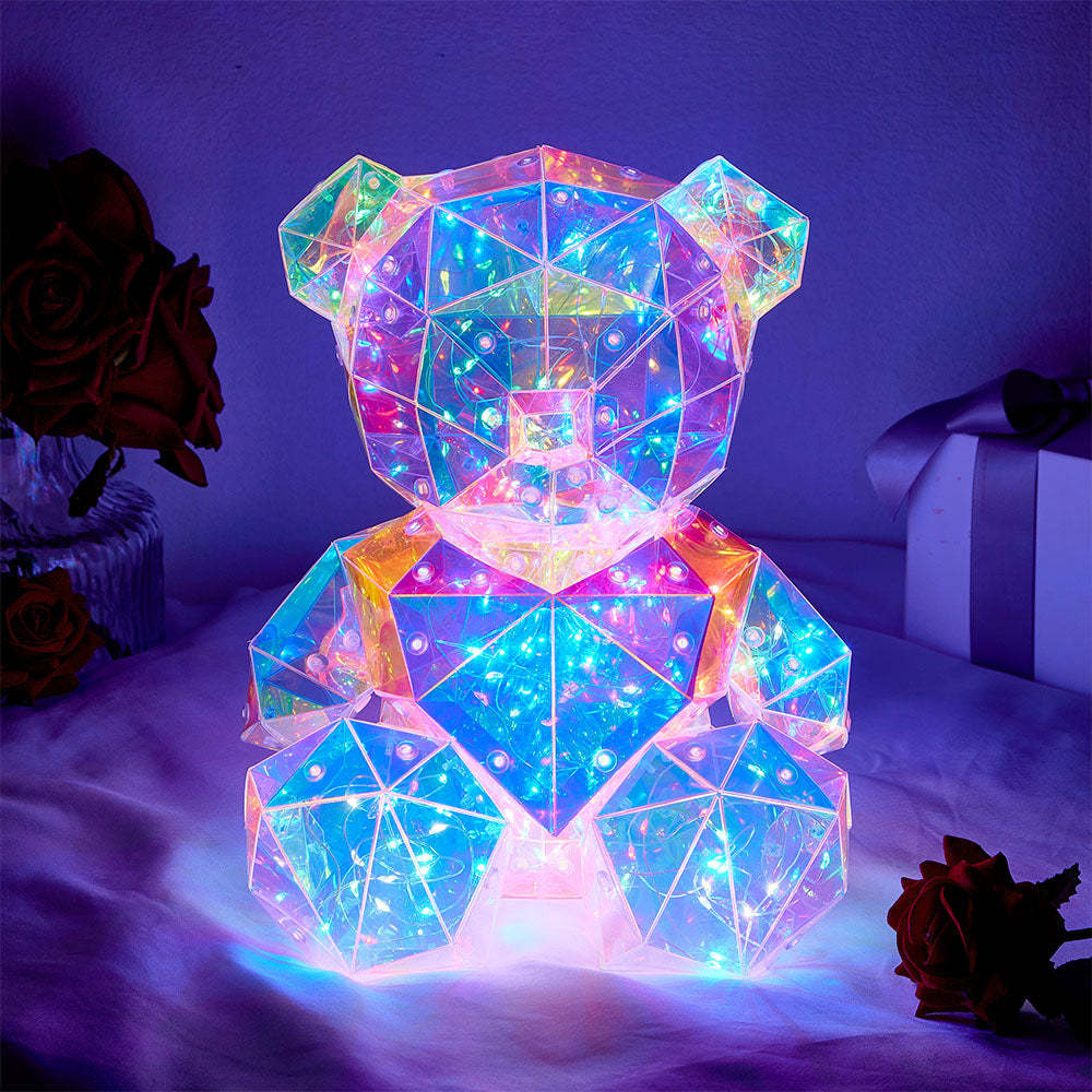 Galaxy Led Bear Holographic Iridescent Lights Glowing Galaxy Bear Valentine's Day Gift - mymoonlampau