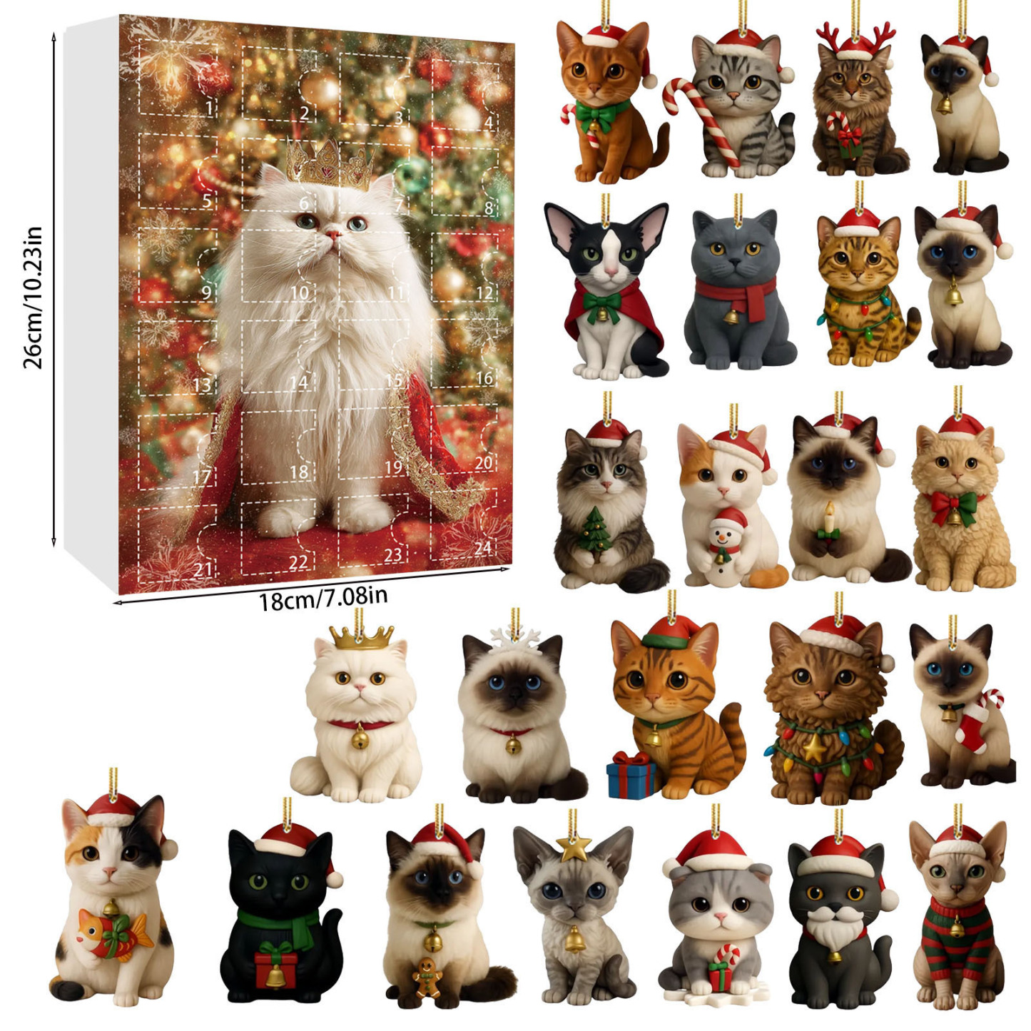 Christmas Countdown Calendar 24 Unique 2D Acrylic Cat Christmas Ornament Advent Calendar Gift for Pet Lovers - MyMoonLampAu