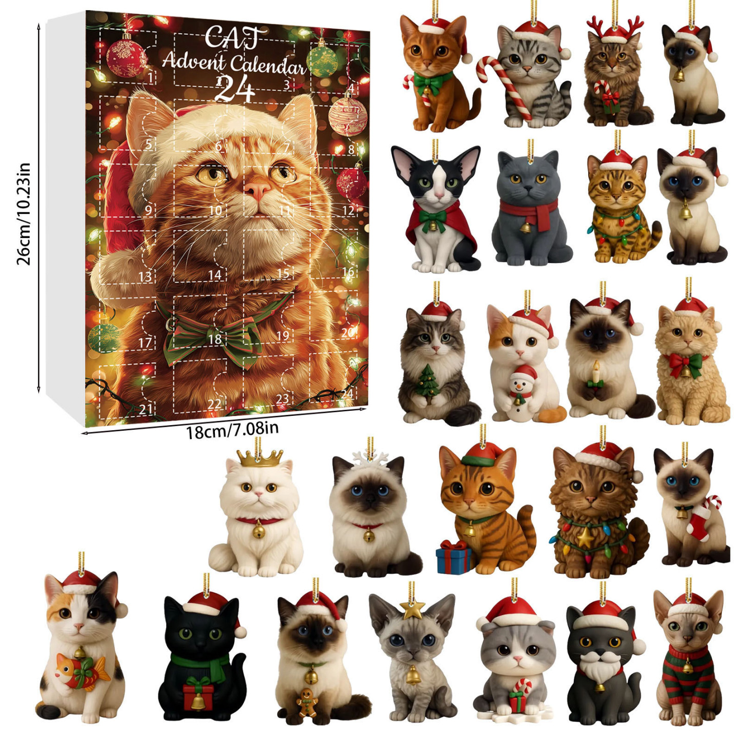 Christmas Countdown Calendar 24 Unique 2D Acrylic Cat Christmas Ornament Advent Calendar Gift for Pet Lovers - MyMoonLampAu