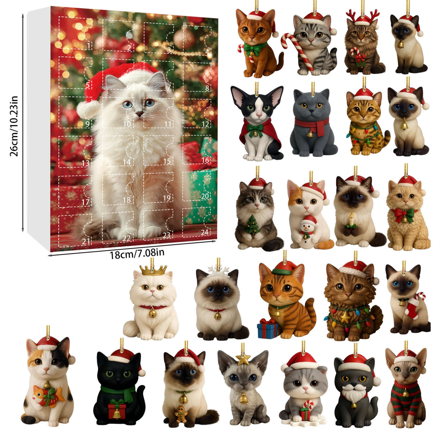 Christmas Countdown Calendar 24 Unique 2D Acrylic Cat Christmas Ornament Advent Calendar Gift for Pet Lovers - MyMoonLampAu