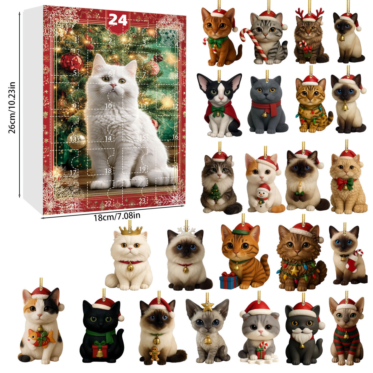 Christmas Countdown Calendar 24 Unique 2D Acrylic Cat Christmas Ornament Advent Calendar Gift for Pet Lovers - MyMoonLampAu