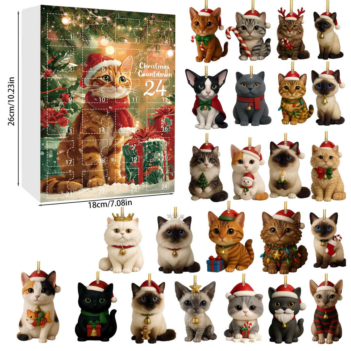 Christmas Countdown Calendar 24 Unique 2D Acrylic Cat Christmas Ornament Advent Calendar Gift for Pet Lovers - MyMoonLampAu