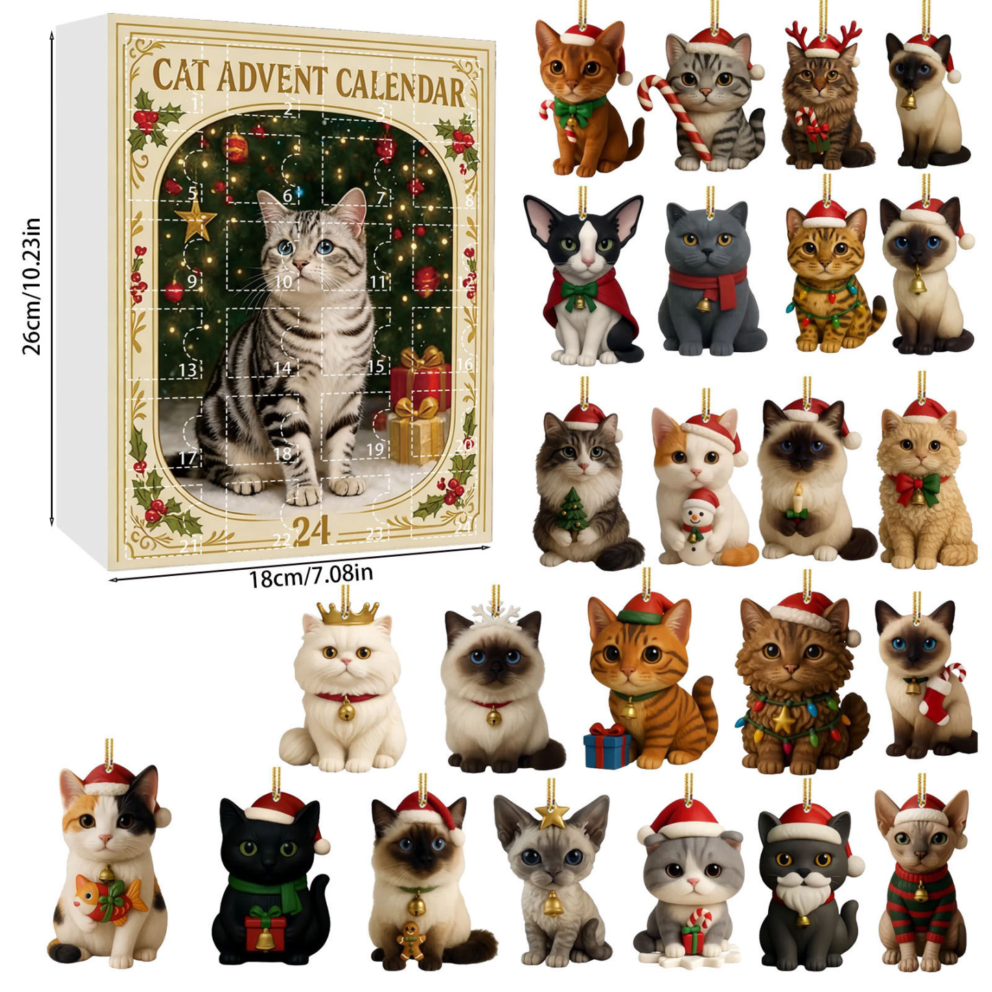 Christmas Countdown Calendar 24 Unique 2D Acrylic Cat Christmas Ornament Advent Calendar Gift for Pet Lovers - MyMoonLampAu