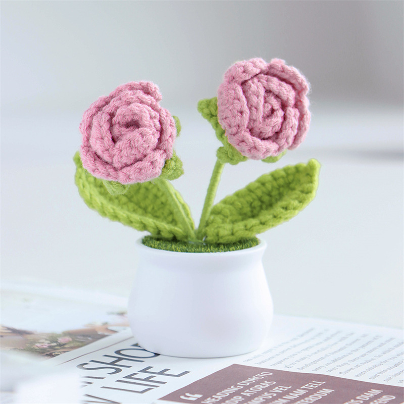 Valentine's Day Gift Knit Rose Potted Ornament Perfect Gift for Her - MyMoonLampAu