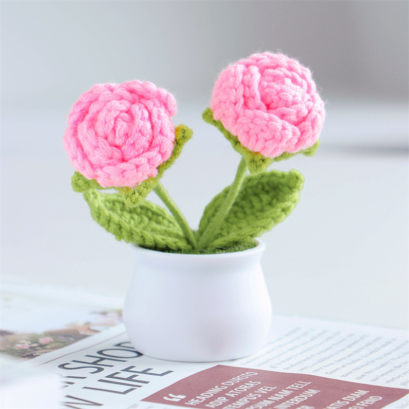 Valentine's Day Gift Knit Rose Potted Ornament Perfect Gift for Her - MyMoonLampAu