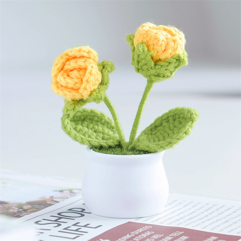 Valentine's Day Gift Knit Rose Potted Ornament Perfect Gift for Her - MyMoonLampAu