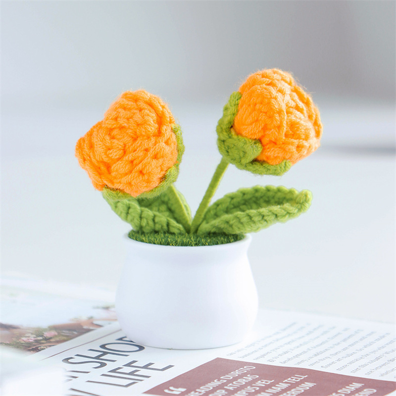 Valentine's Day Gift Knit Rose Potted Ornament Perfect Gift for Her - MyMoonLampAu