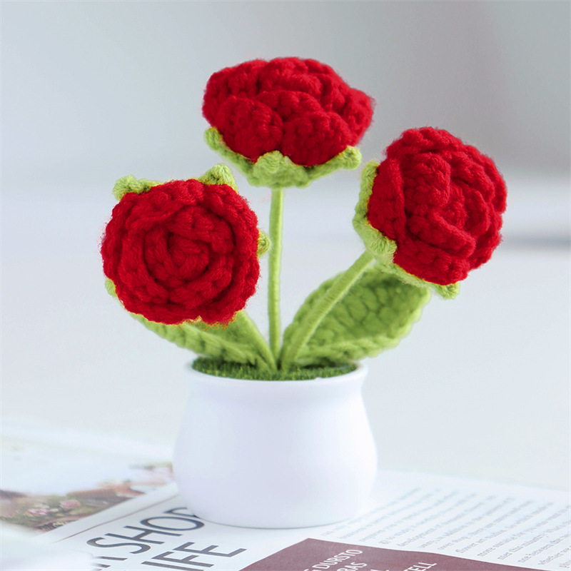 Valentine's Day Gift Knit Rose Potted Ornament Perfect Gift for Her - MyMoonLampAu