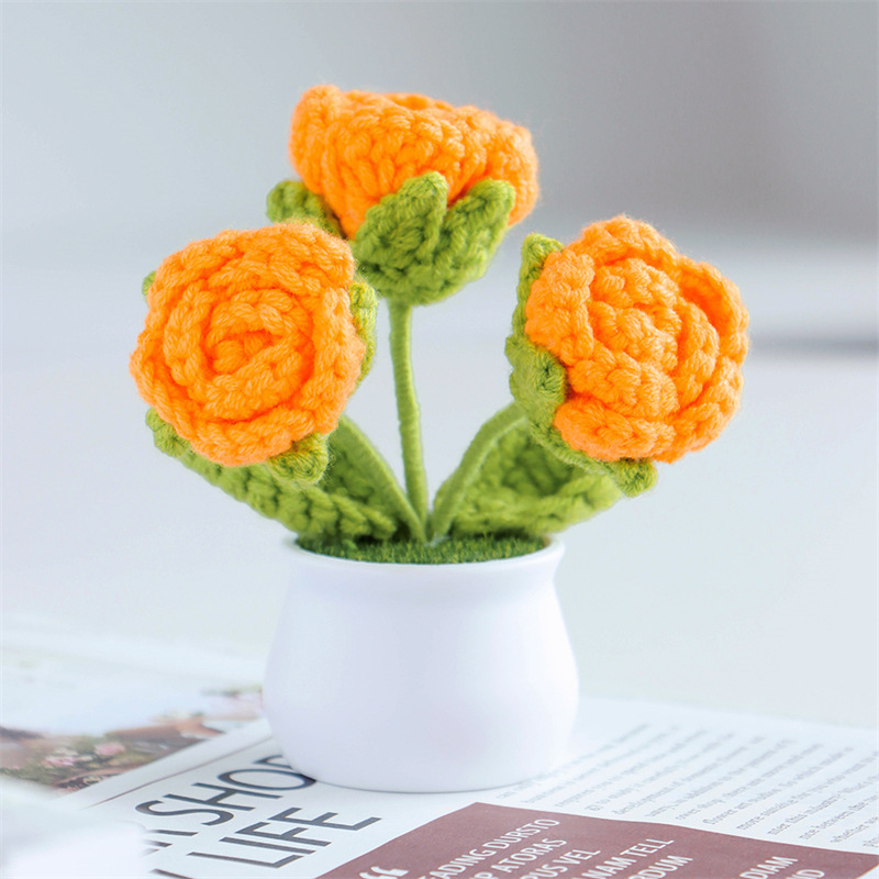 Valentine's Day Gift Knit Rose Potted Ornament Perfect Gift for Her - MyMoonLampAu