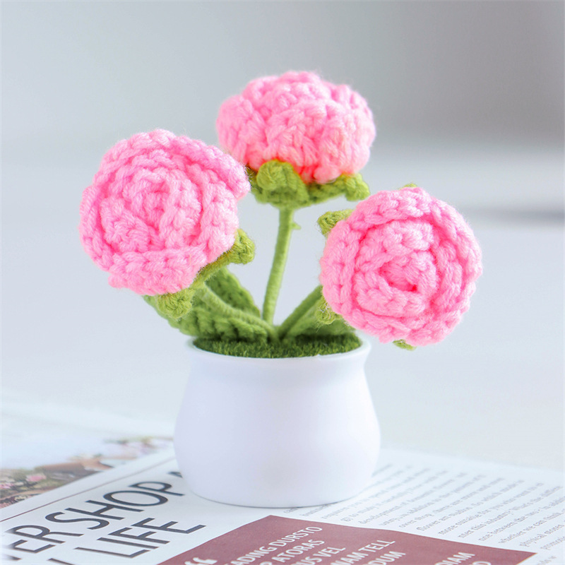 Valentine's Day Gift Knit Rose Potted Ornament Perfect Gift for Her - MyMoonLampAu
