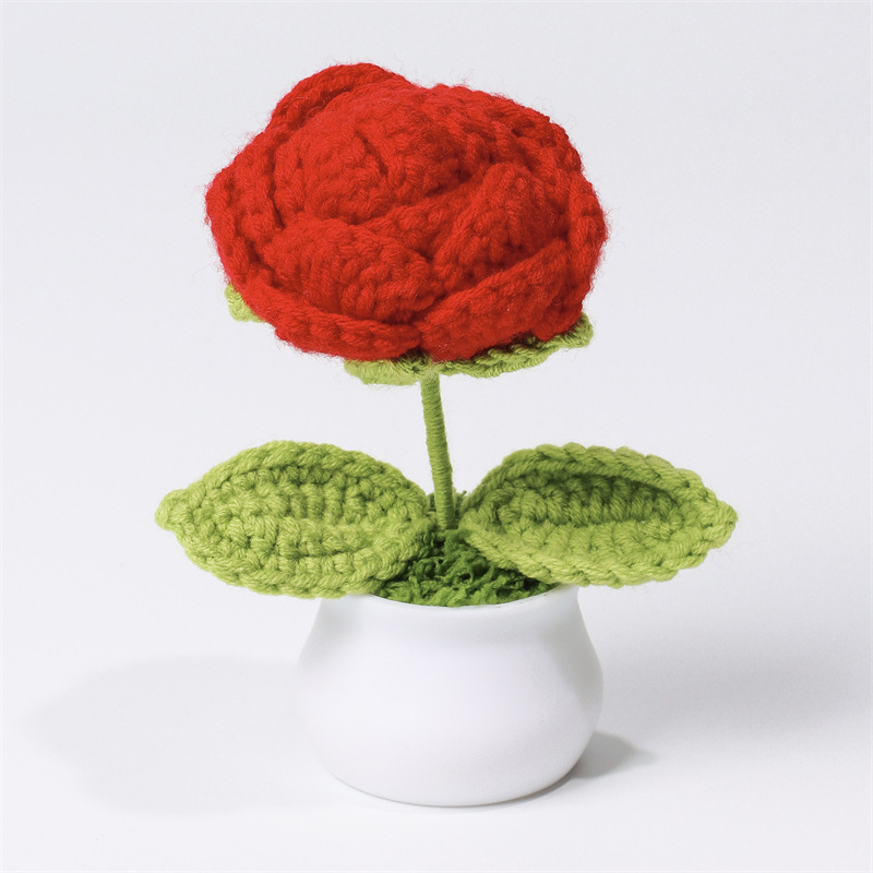 Valentine's Day Gift Knit Rose Potted Ornament Perfect Gift for Her - MyMoonLampAu