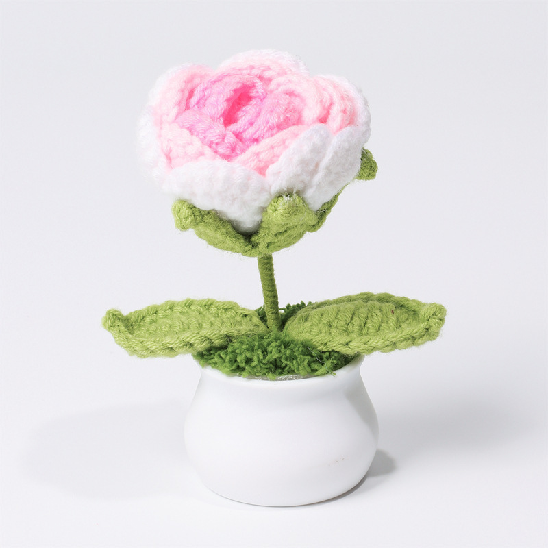 Valentine's Day Gift Knit Rose Potted Ornament Perfect Gift for Her - MyMoonLampAu