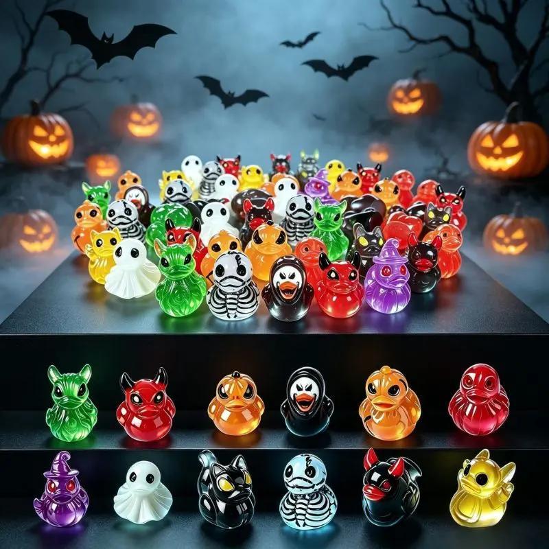 Halloween Gothic Ghost Duck Resin Figurine, Luminous Devil Skull Design, Cute Spooky Duck Desktop Ornament, Creative Glow-in-the-Dark Tabletop Decoration for Home, Office, Party Shelf Display - MyMoonLampAu