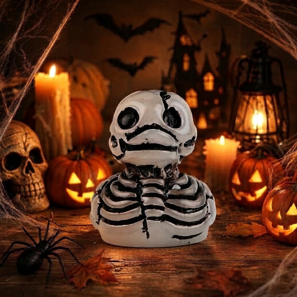 Halloween Gothic Ghost Duck Resin Figurine, Luminous Devil Skull Design, Cute Spooky Duck Desktop Ornament, Creative Glow-in-the-Dark Tabletop Decoration for Home, Office, Party Shelf Display - MyMoonLampAu