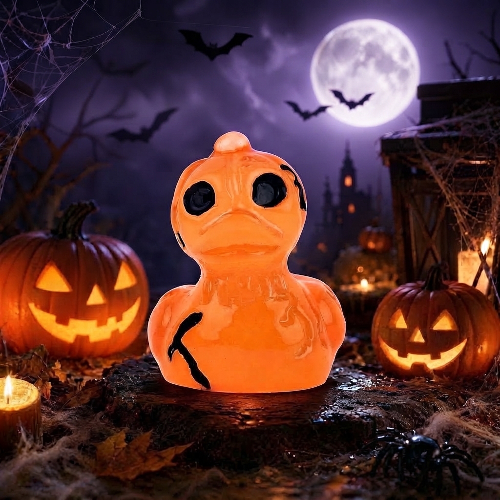 Halloween Gothic Ghost Duck Resin Figurine, Luminous Devil Skull Design, Cute Spooky Duck Desktop Ornament, Creative Glow-in-the-Dark Tabletop Decoration for Home, Office, Party Shelf Display - MyMoonLampAu