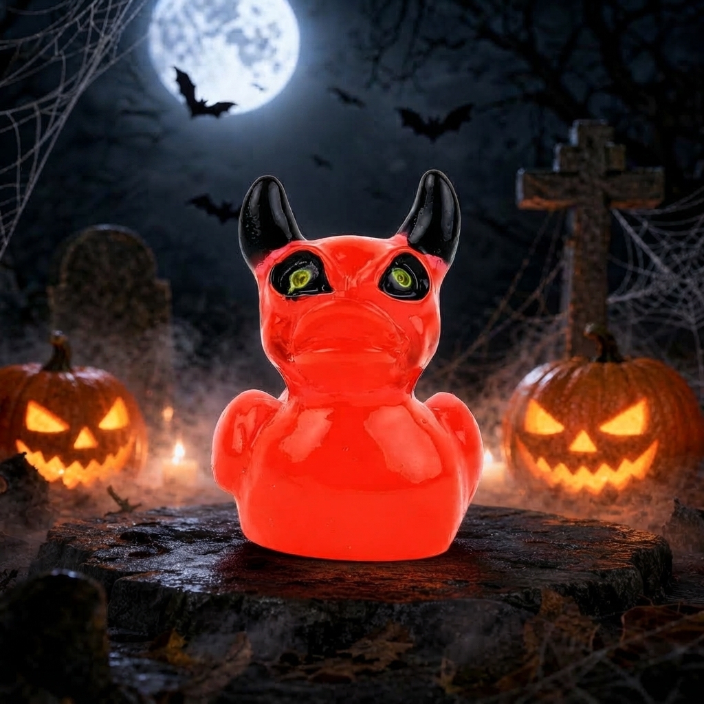 Halloween Gothic Ghost Duck Resin Figurine, Luminous Devil Skull Design, Cute Spooky Duck Desktop Ornament, Creative Glow-in-the-Dark Tabletop Decoration for Home, Office, Party Shelf Display - MyMoonLampAu