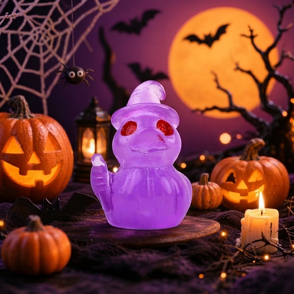 Halloween Gothic Ghost Duck Resin Figurine, Luminous Devil Skull Design, Cute Spooky Duck Desktop Ornament, Creative Glow-in-the-Dark Tabletop Decoration for Home, Office, Party Shelf Display - MyMoonLampAu